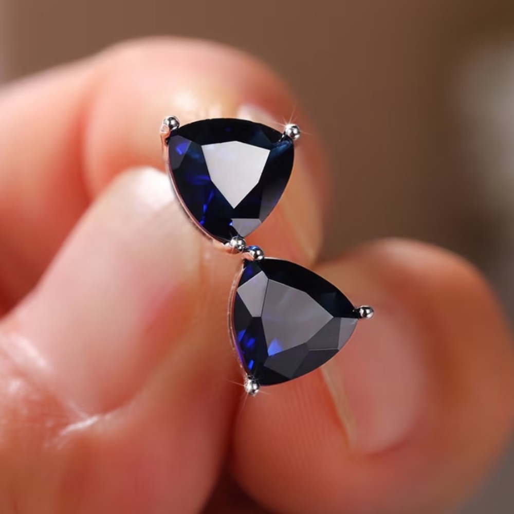 Private Label Deep Navy Trillion Stud Earrings